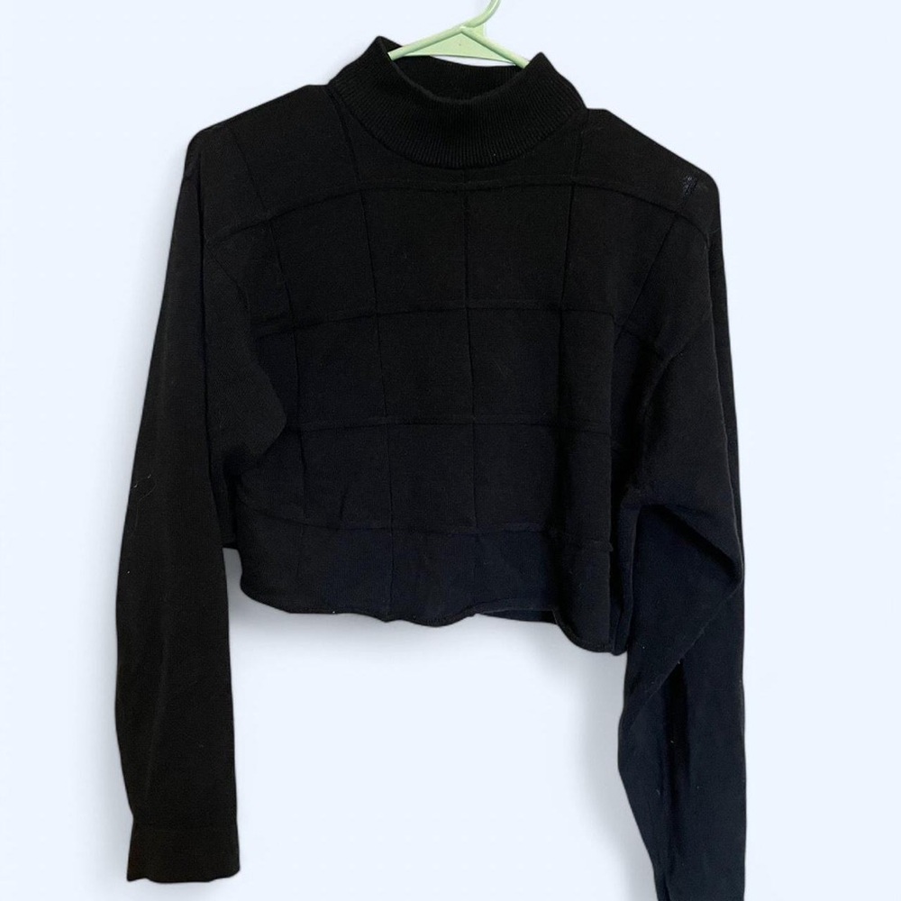 Black Cropped Turtleneck Sweater